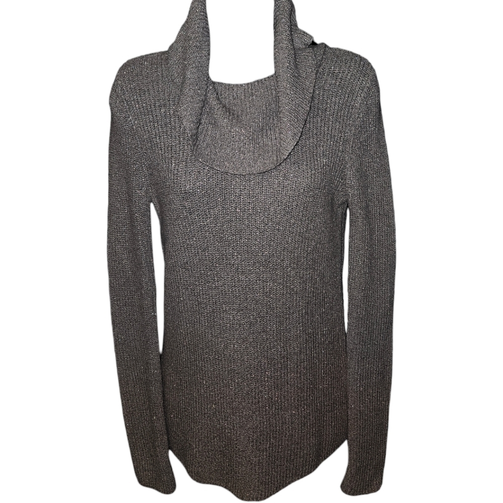 WHBM Silver & Rose Gold Shimmer Cowl Neckline Long Sleeve Knit Sweater - Picture 2 of 3